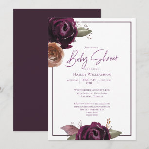 Invitation Chaîne Lumières Baby shower rose or violet Floral