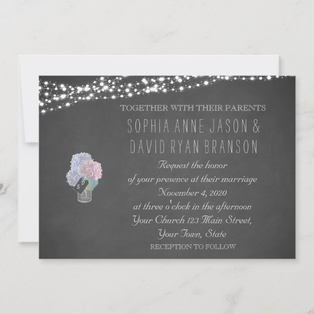 Invitation Chaîne Lumières Mason Jar Chalkboard Mariage Invit (Devant)