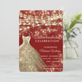 Invitation Chaîne lumières or rouge parties scintillant robe
