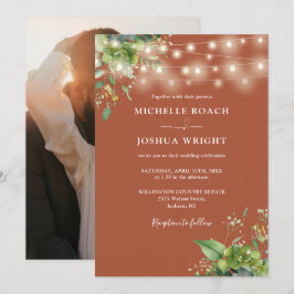 Invitation Chaîne Lumières Verdure Terracotta Mariage photo