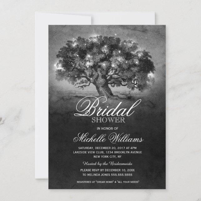 Invitation Chaîne lumières vieux chêne rustique douche nuptia (Devant)