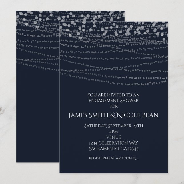 Invitation Chaîne moderne élégante de lumières Blue Celebrati (Devant / Derrière)