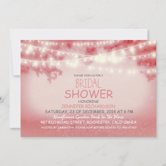 Invitation chaîne rose des lumières douche nuptiale rustique (Devant)