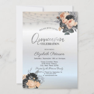 Invitation Chaîne Rose orange Lumières Silver Quinceanera