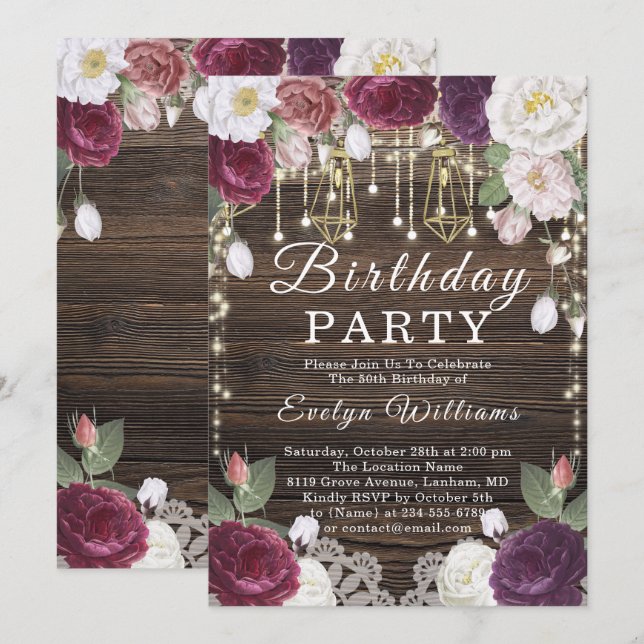 Invitation Chaîne rustique Bois clair Anniversaire (Devant / Derrière)