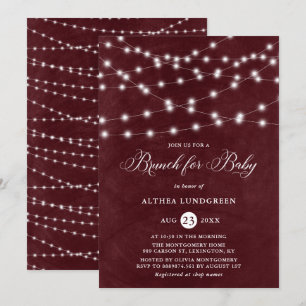 Invitation Chaîne rustique éclaire Bourgogne Baby shower Brun