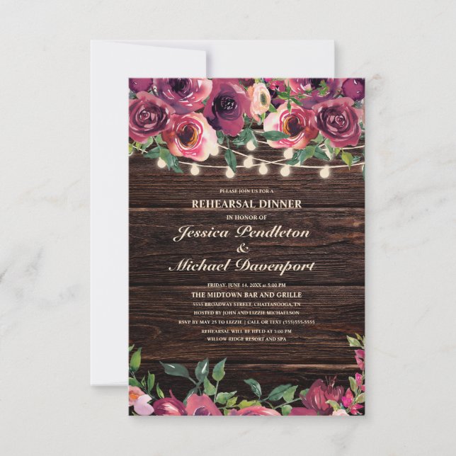 Invitation Chaîne rustique éclaire la répétition florale bord (Devant)
