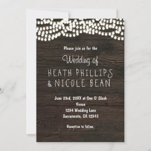 Invitation Chaîne rustique en bois foncé Lumières Mariage Inv