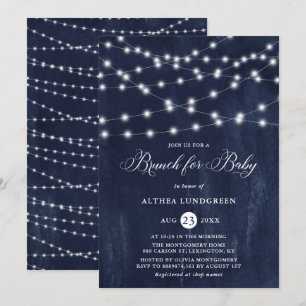 Invitation Chaîne rustique Lumières Baby shower bleu Brunch