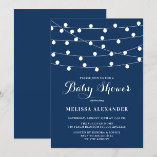 Invitation Chaîne rustique Lumières Baby shower bleu marine B