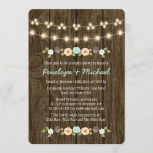 Invitation Chaîne turquoise de lumières Chute Rustique Couple