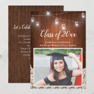 Invitation Chaîne vintage Lumières Mason Jar Photo Graduation