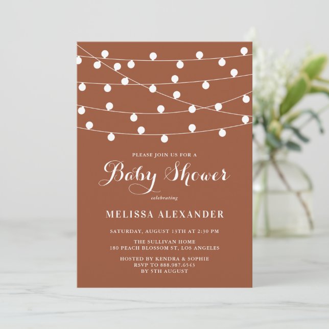 Invitation Chaîne Whimsical Lumières Baby shower en terre cui (Debout devant)