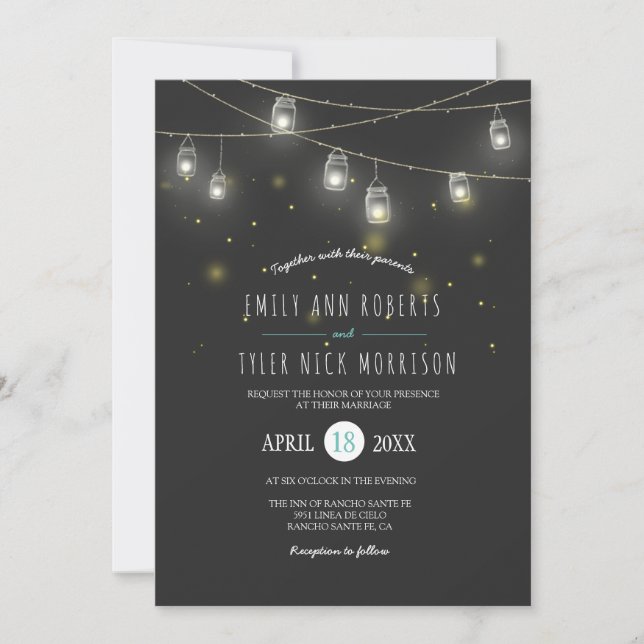 Invitation Chaînes de Mariage de luge de mason jarres luciole (Devant)