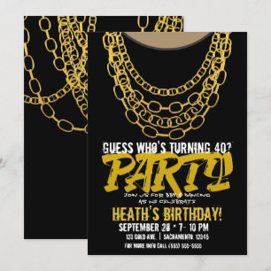 Invitation Chaînes en or danse hip hop noir fête d'anniversai