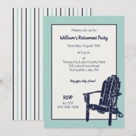 Invitation Chaise Adirondack Bleu Marine Fête de Retraite Per