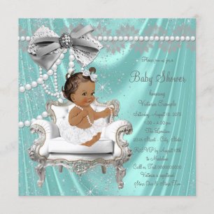 Invitation Chaise Bleue Turquoise Perle Fille Ethnique Baby S