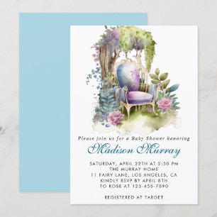 Invitation Chaise de jardin florale bleue et violette chic Ba