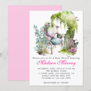 Invitation Chaise de jardin florale verte chic pour Baby Show
