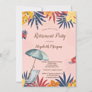 Invitation Chaise de plage, Parasol, Palm Feuilles Hibiscus