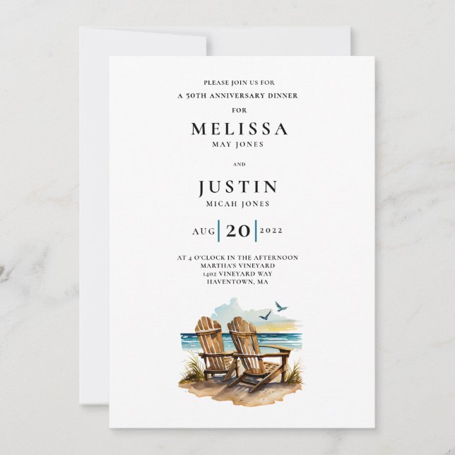 Invitation Chaise de plage simpliste pour anniversaire de mar (Devant)