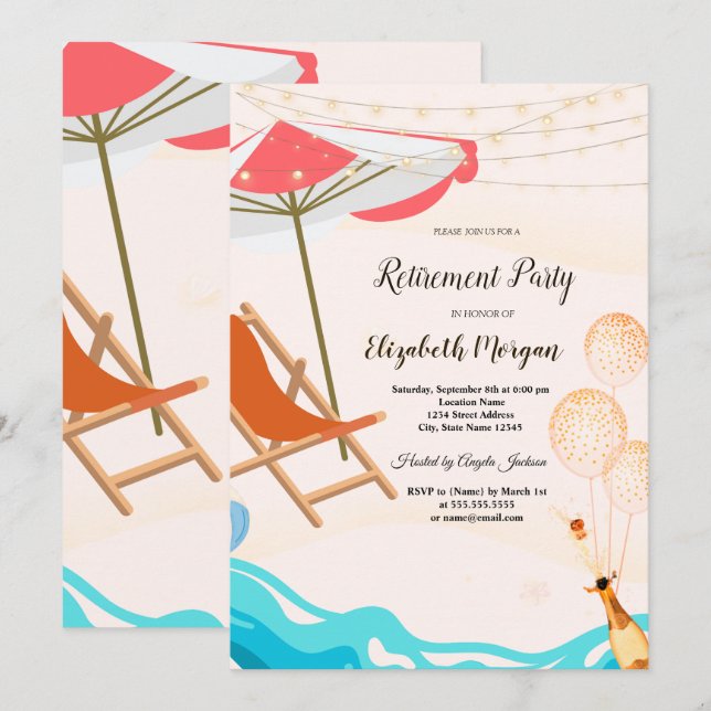 Invitation Chaise de refroidissement Ballons, Partie de retra (Devant / Derrière)