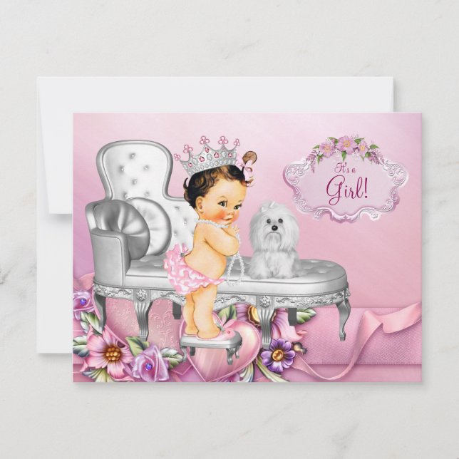 Invitation Chaise rose Baby shower Princess Pearl (Devant)