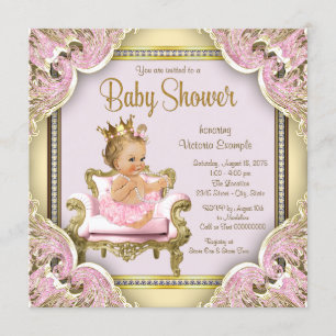 Invitation Chaise Rose Élégante Perles Rose Or Baby Shower