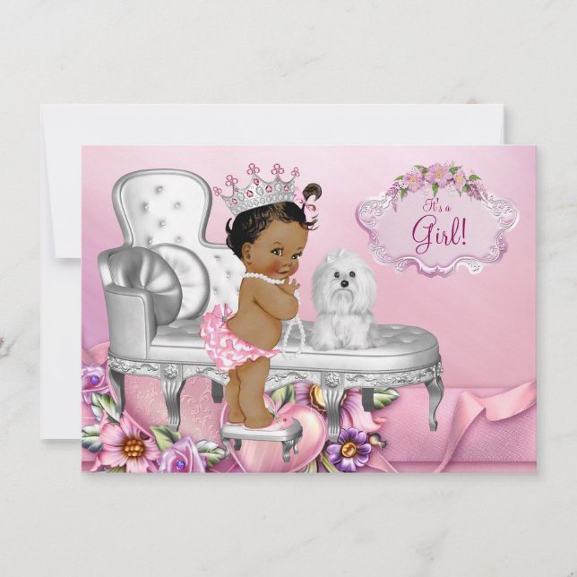 Invitation Chaise rose Ethnic Princess Baby shower (Devant)