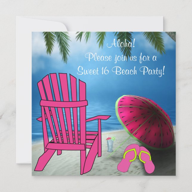 Invitation Chaise rose Flip Flops Sweet 16 Beach Party (Devant)