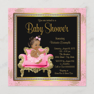 Invitation Chaise rose Lace Pearls Baby shower ethnique de fi