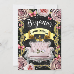 Invitation Chaise rose Papillons Rose 15ème 15 Quinceañera 