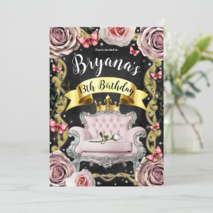 Invitation Chaise Rose Princesse Roses et Papillons Anniversa
