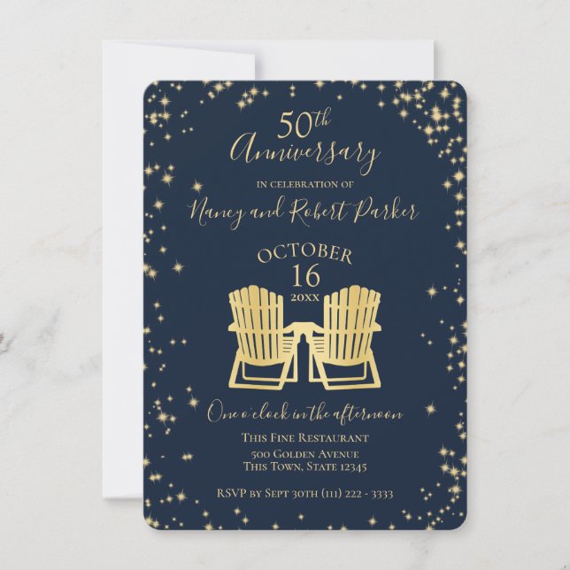 Invitation Chaises Adirondack Starry Night 50e Anniversaire (Devant)