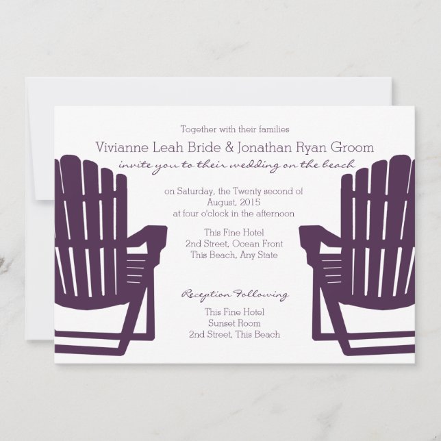Invitation Chaises de plage violettes Adirondack Mariage (Devant)