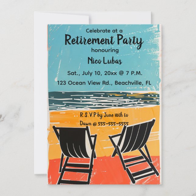 Invitation Chaises pliantes lors d'une fête de retraite sur l (Devant)