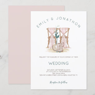 Invitation Chaises Rustiques Boho Mariage bleu Eucalyptus feu