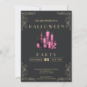 Invitation Chalboard Bougies noires et roses or Halloween