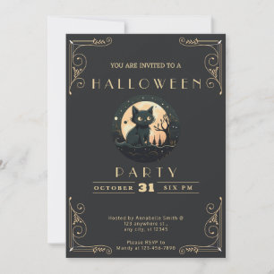 Invitation Chalboard noir et or Chat noir Halloween