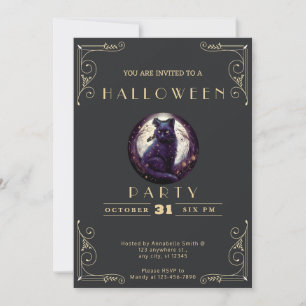 Invitation Chalboard noir et or noir chat lune Halloween