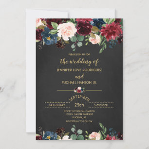 Invitation Chalboard personnalisé Floral Burgundy Mariage de 