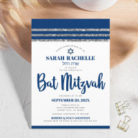 Châle de Tallit avec nom hébreu en écriture Navy B