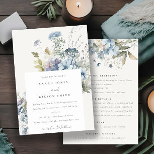 Invitation Chalet bleu Dusky Floral tout en un Mariage