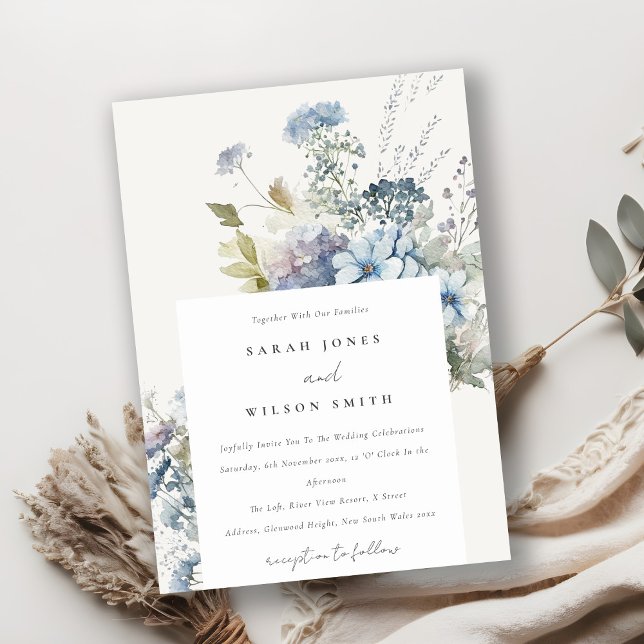 Invitation Chalet bleu Dusky Mariage floral (Créateur téléchargé)