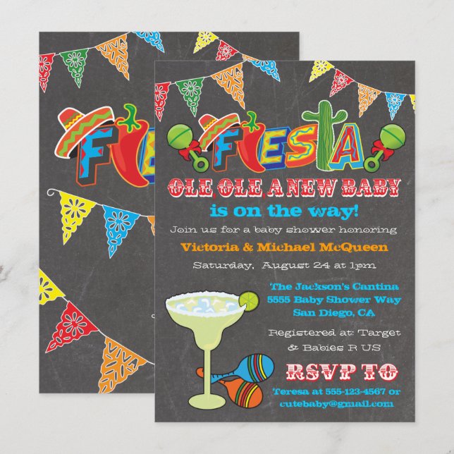 Invitation Chalet mexicain Fiesta Couples Baby shower (Devant / Derrière)