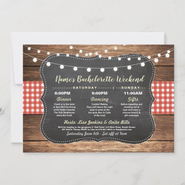 Invitation Chalet rouge de la Fête de l'mariée de bachelorett (Devant)