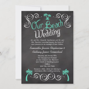 Invitation Chalet Turquoise Palm Tree Beach Mariage