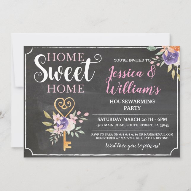 Invitation Chaleur ménager Maison Sweet Home Flowers Chalk (Devant)