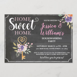Invitation Chaleur ménager Maison Sweet Home Flowers Chalk