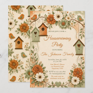 Invitation Chaleureuse Fête de Nouvel Habitat Orange Brûlé et